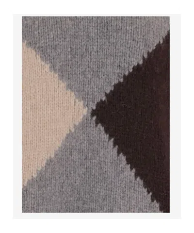 Bruno Manetti Wool-blend Oversized Sweater With Argyle Pattern In Brown