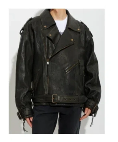 Balmain Belted Leather Jacket In Black