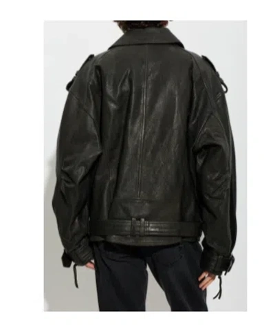 Balmain Belted Leather Jacket In Black