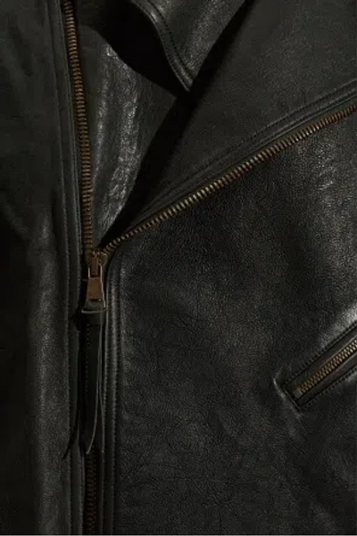 Balmain Belted Leather Jacket In Black
