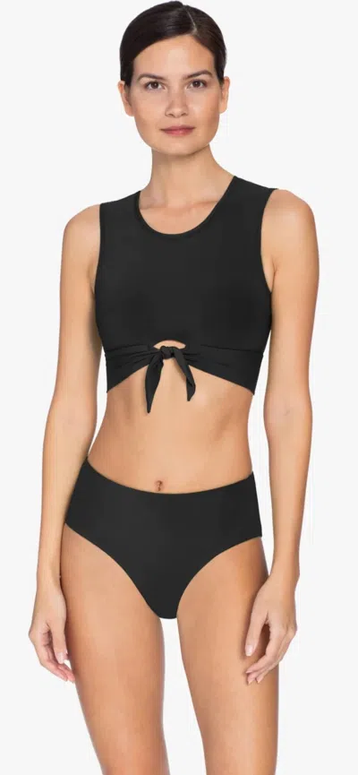 Robin Piccone Ava Longline Knot Front Bikini Top In Black