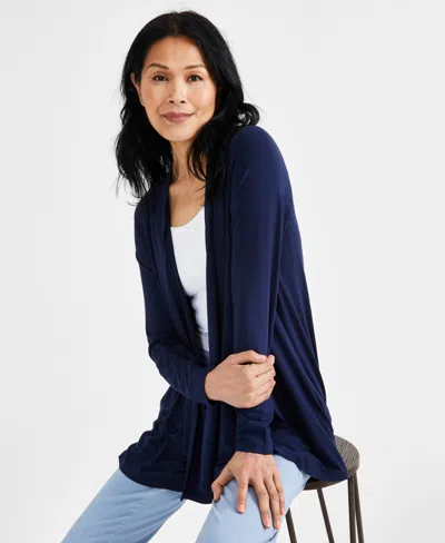 Style & Co Petite Solid Open-front Cardigan, Exclusively At Macy's In Blue
