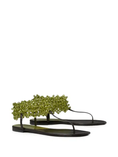 Tory Burch Beaded Flat Sandals In Multi