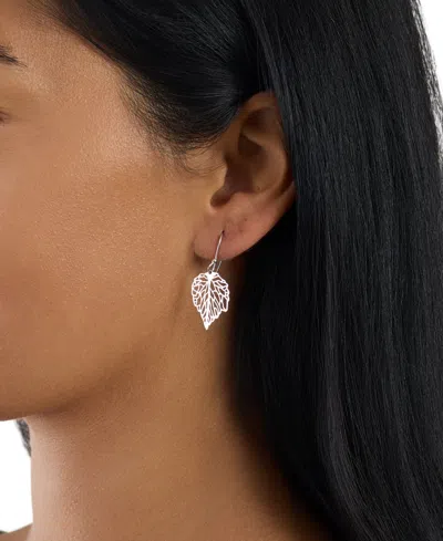 Macy's Laser Cut Maple Leaf Drop Earrings In Silver