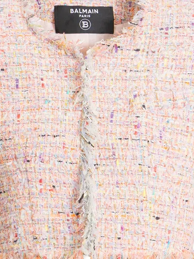 Balmain Tweed Blazer In Nylon-cotton Blend With Cupro Lining In Pink
