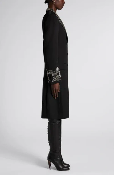 Alexander Mcqueen Mcqueen Beaded Wool Coat In Black