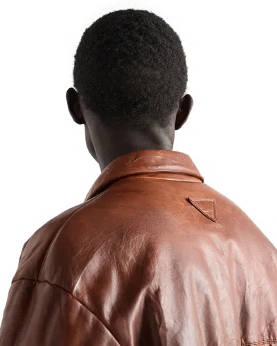 Prada Nappa Leather Jacket In Brown