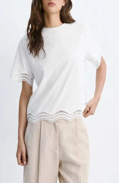 Mango Cotton T-shirt With Openwork Embroidered Detail In White