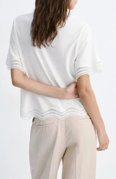 Mango Cotton T-shirt With Openwork Embroidered Detail In White