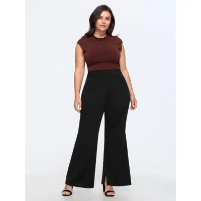 Bloomchic Solid Pocket Split Hem Flared Pants In Black