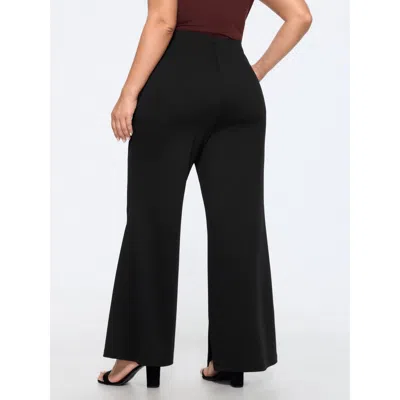 Bloomchic Solid Pocket Split Hem Flared Pants In Black