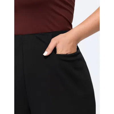 Bloomchic Solid Pocket Split Hem Flared Pants In Black
