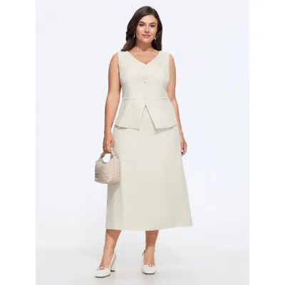 Bloomchic Minimal Solid Back Split A Line Midi Skirt In Denimivory