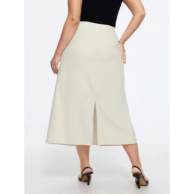 Bloomchic Minimal Solid Back Split A Line Midi Skirt In Denimivory