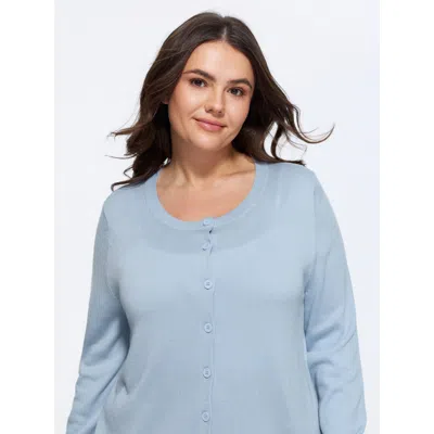 Bloomchic Classic Solid Crew Neck Button Down Knit Cardigan In Blue