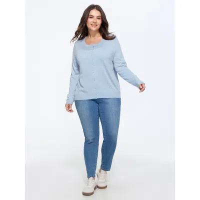 Bloomchic Classic Solid Crew Neck Button Down Knit Cardigan In Blue