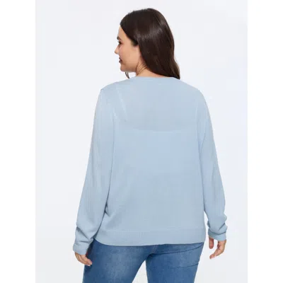 Bloomchic Classic Solid Crew Neck Button Down Knit Cardigan In Blue