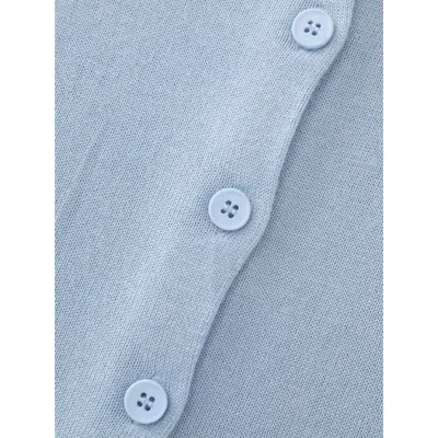 Bloomchic Classic Solid Crew Neck Button Down Knit Cardigan In Blue