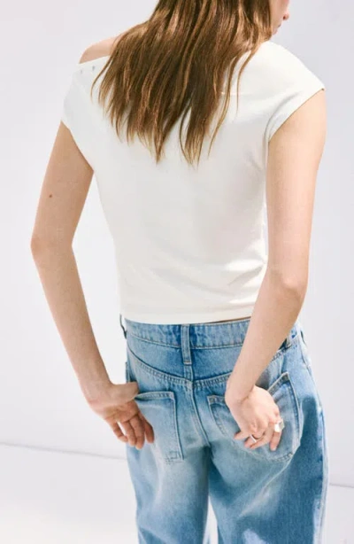 Mango Asymmetrical Studded T-shirt In White