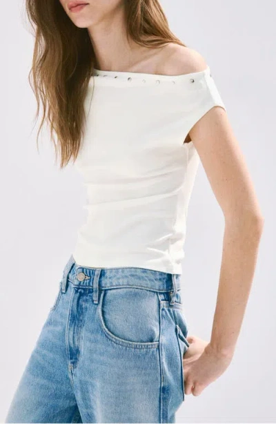 Mango Asymmetrical Studded T-shirt In White