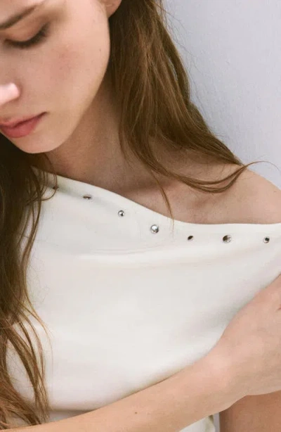 Mango Asymmetrical Studded T-shirt In White