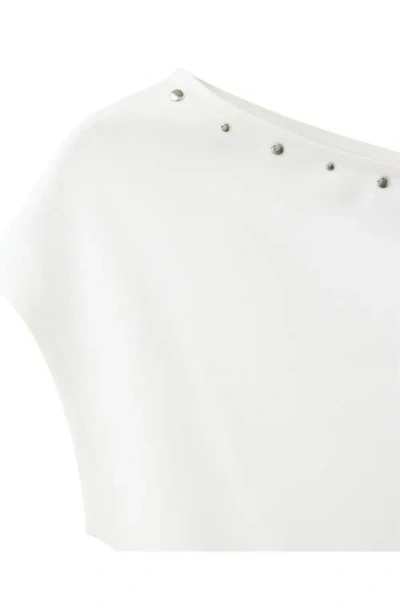 Mango Asymmetrical Studded T-shirt In White