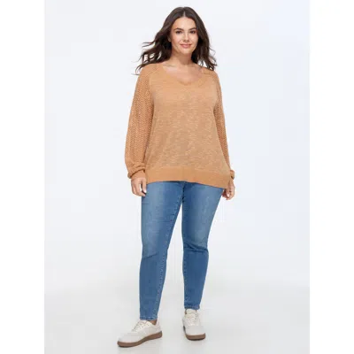 Bloomchic Texture Cut Out Raglan Sleeve Pullover In Brown