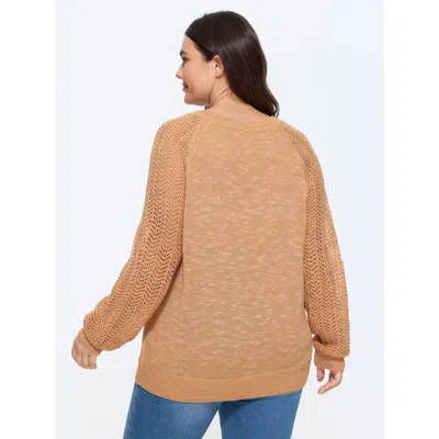 Bloomchic Texture Cut Out Raglan Sleeve Pullover In Brown
