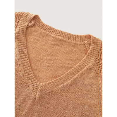 Bloomchic Texture Cut Out Raglan Sleeve Pullover In Brown