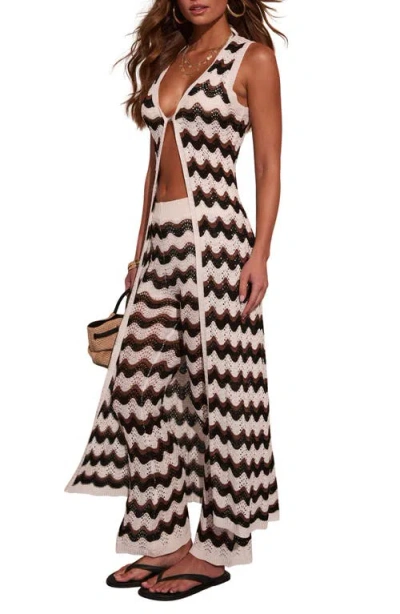 Vici Collection Soft Shore Zig Zag Open Stitch Duster In Multi