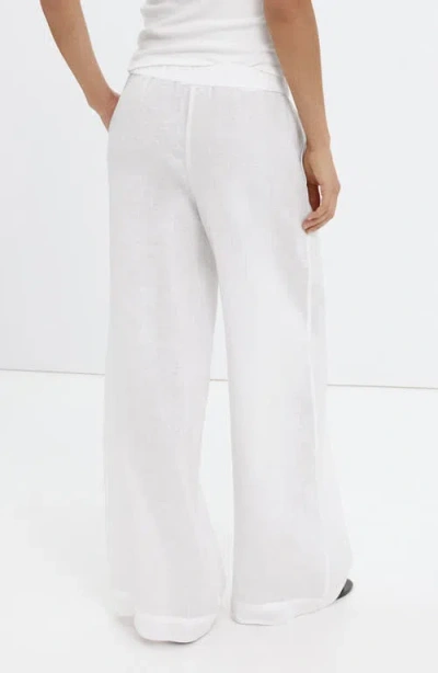 Mango Pull-on Wide Leg Linen Pants In White