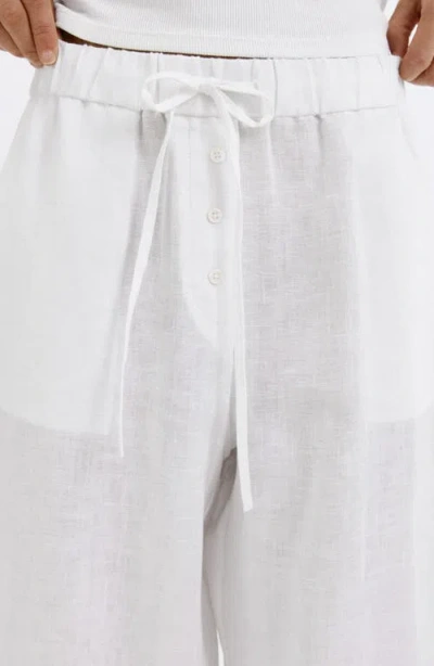 Mango Pull-on Wide Leg Linen Pants In White