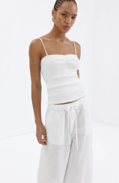 Mango Pull-on Wide Leg Linen Pants In White