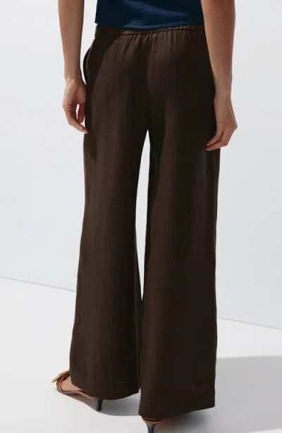 Mango Pull-on Wide Leg Linen Pants In Brown