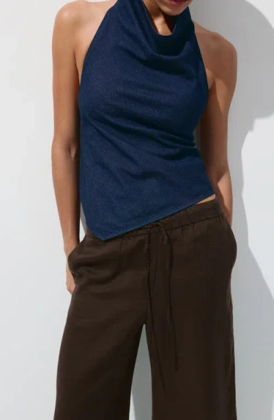 Mango Pull-on Wide Leg Linen Pants In Brown