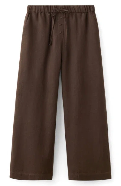 Mango Pull-on Wide Leg Linen Pants In Brown