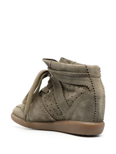 Isabel Marant Bobby Perforated Suede Wedge Sneakers In Gray