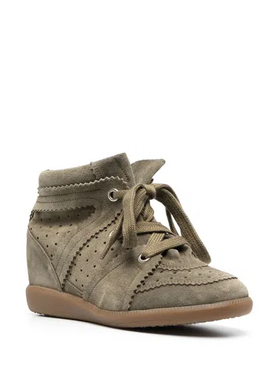 Isabel Marant Bobby Perforated Suede Wedge Sneakers In Gray