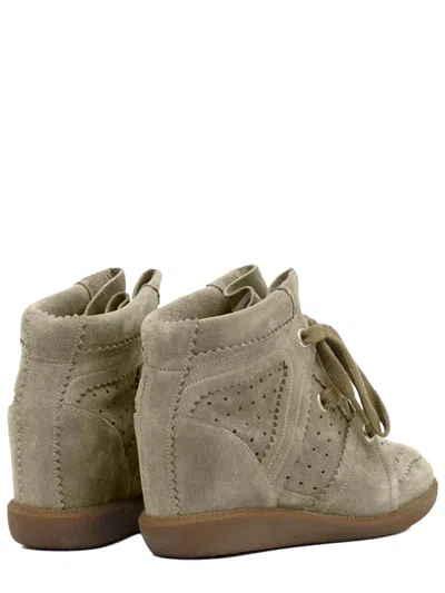 Isabel Marant Bobby Perforated Suede Wedge Sneakers In Gray