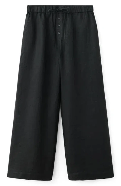Mango Pull-on Wide Leg Linen Pants In Black