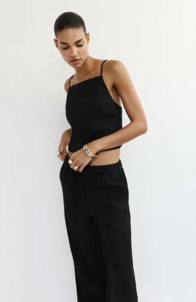 Mango Pull-on Wide Leg Linen Pants In Black
