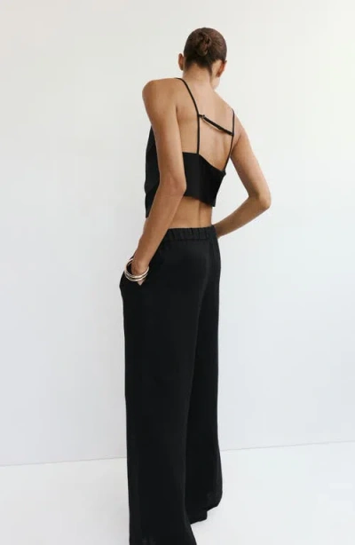Mango Pull-on Wide Leg Linen Pants In Black