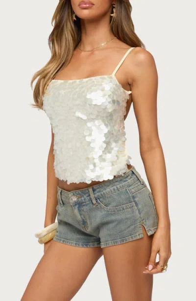 Edikted Macy Backless Sequin Top In White