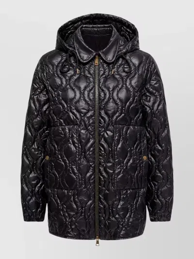 Moncler Balette Hooded Quilted Long Sleeve Jacket In Black