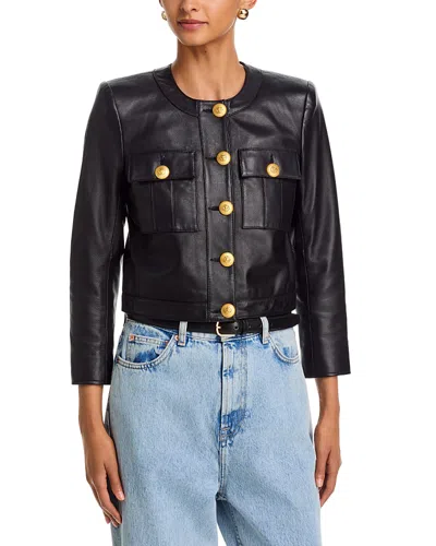 L'agence Deidra Leather Collarless Jacket In Black