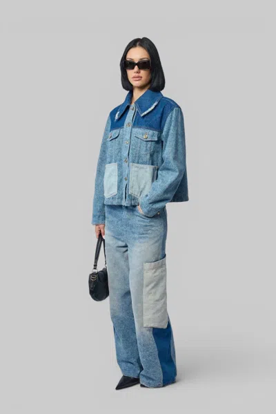 Ganni Patchwork Denim Short Jacket Mid Blue Vintage In Blue