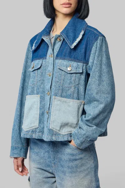 Ganni Patchwork Denim Short Jacket Mid Blue Vintage In Blue