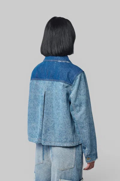 Ganni Patchwork Denim Short Jacket Mid Blue Vintage In Blue