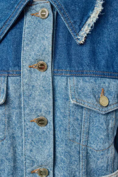 Ganni Patchwork Denim Short Jacket Mid Blue Vintage In Blue