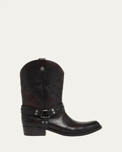 Versace Sylvester Leather Texan Boots In Black